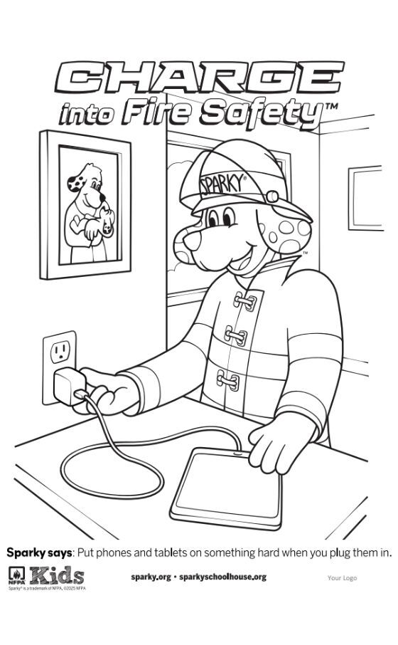 Charge into Fire Safety coloring sheets