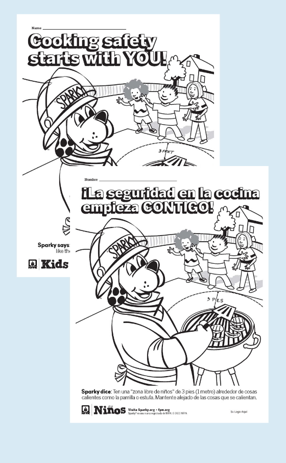 Cooking Safety Coloring Page English and Spanish