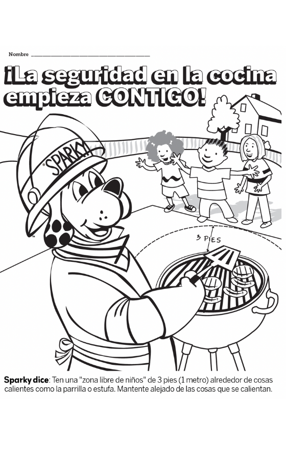 Cooking safety starts with YOU! coloring sheet in Spanish